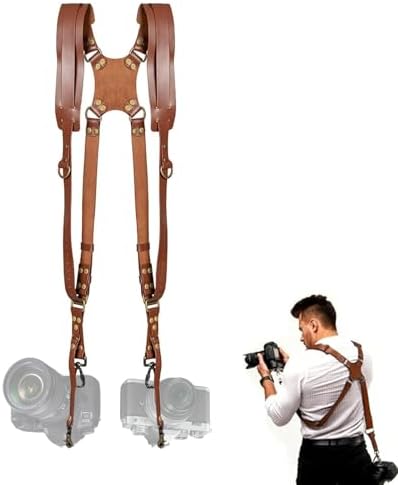 Camera Harness,Dual Camera Harness for Photographers,Leather Dual Camera Strap for Two DSLR/SLR Cameras,Adjustable by Unknown