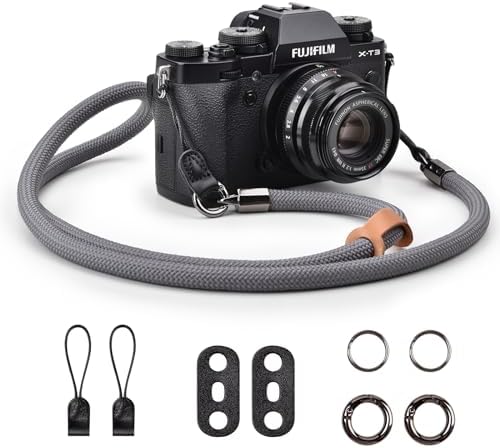 VOVMOEYA Nylon Braided Camera Rope Strap, Camera Neck Shoulder Strap with O-Ring for DSLR & Mirrorless Camera- Grey by VOVMOEYA