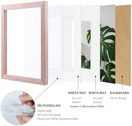 Egofine 8x10 Picture Frames Set of 4, Made of Solid Wood Covered by Plexiglass 4x6 and 5x7 with Mat or 8x10 without Mat, for Table Top Display and Wall Mounting Photo Frame Peach Pink - Image 4
