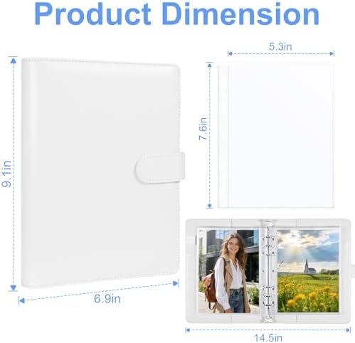 A5 PU Leather Photo Album with 60 Pockets, 5x7 Top Loading Double-Sided Sleeves, Adjustable 6 Ring Binder for Photos, Scrapbook & Keepsakes, White - Image 2