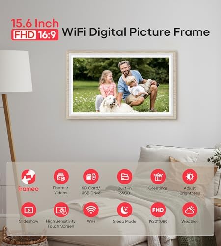 64GB Frameo 15.6" Digital Picture Frame Large 1920 x 1080 IPS FHD Touch Screen WiFi Electronic Photo Frames Share Moments Instantly Anywhere Best Gifts for Parents and Grandparents White Wood - Image 6