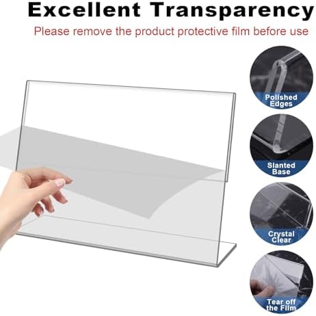 8 pack Acrylic Sign Holder 4 x 6 Inches,Clear Plastic Sign Holder Paper Photo Display，Menu Tabletop Stand，Clear Acrylic Picture Frame，Flyer Holder（Horizontal） - Image 4