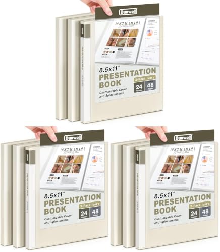 Dunwell Presentation Binder 24-Pocket, Displays 48 Pages, 8.5x11 Portfolio Binder with Plastic Sleeves, Storage and Organizer for Documents, Certificates, Projects, Photos (9 Pack, Ivory) by Dunwell