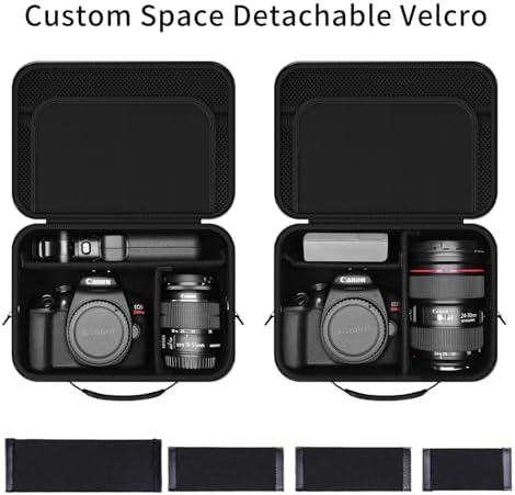 Hard Shell Camera Case Compatible with Canon EOS Rebel T7/R50/R100 and More DSLR & Mirrorless Cameras – Portable Travel Bag with Adjustable Dividers, Mesh Pocket & Shoulder Strap (Black) - Image 2