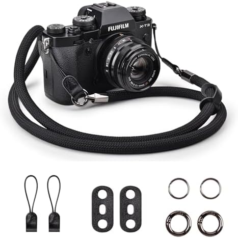 VOVMOEYA Nylon Braided Camera Rope Strap, Camera Neck Shoulder Strap with O-Ring for DSLR & Mirrorless Camera - Black by VOVMOEYA