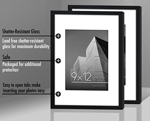 Americanflat 9x12 Picture Frame with Shatter-Resistant Glass - Set of 2 - Use as 6x8 Frame with Mat or Display 9x12 Photo Without Mat - Streamline Collection - Tabletop or Wall Display - Black - Image 6