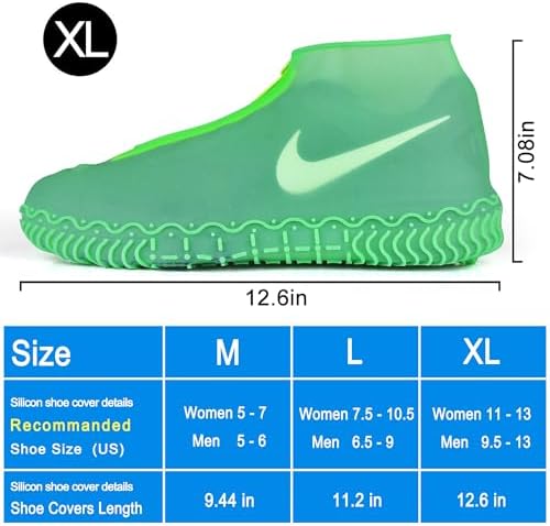 Shiwely Waterproof Shoe Covers, Silicone Reusable Shoe Cover Non-slip Durable Zipper Elastic Rain Cover Protection for Men Women (XL (Women 11-13, Men 9.5-13), Green) - Image 5