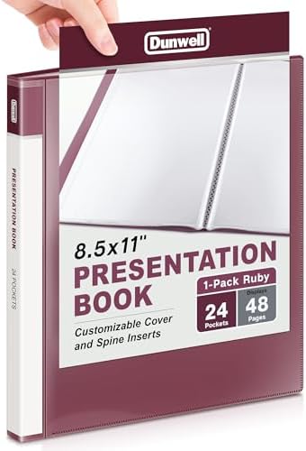 Dunwell Presentation Binder 24-Pocket, Displays 48 Pages, 8.5x11 Portfolio Binder with Plastic Sleeves, Storage and Organizer for Documents, Certificates, Projects, Photos (Ruby) by Dunwell