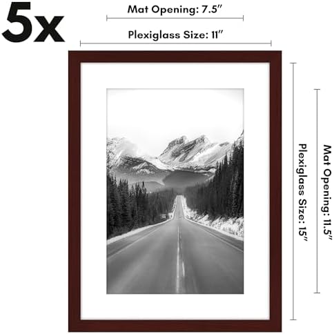 Americanflat 11x15 Picture Frame 5-Pack - Matted to 8x12 - Mahogany - Image 2