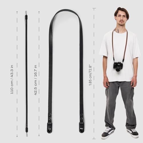 C Coiro Slim Leather Camera Strap with Quick Release, Neck Adjustable Camera Shoulder Strap SLR Compatible with All Camera Brands, Classic/Black - Image 6