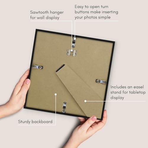 Americanflat 10x10 Picture Frame with Shatter-Resistant Glass - Use as 8x8 Frame with Mat or Display 10x10 Photo Without Mat - Streamline Collection - Square Frames for Tabletop or Wall - Black - Image 6