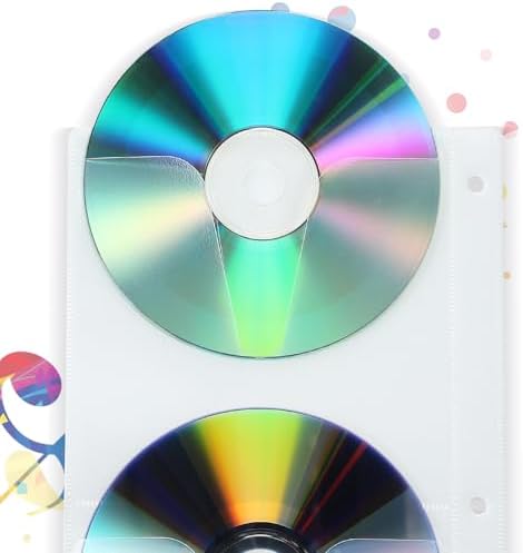 Chuangdi 50 Pcs 4 Disc Clear DVD Poly Sleeves DVD Storage Sleeves 3 Rings Cd Binder Pages 200 Disc Capacity for Binders Only - Image 6