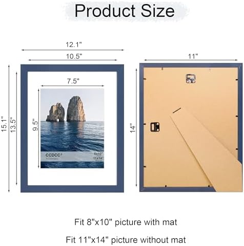 11x14 Picture Frame Set of 2, 11 x 14 Wood Photo Frames with Mat for 8x10, Natural Wooden Frame with Real Glass Cover for Wall and Tabletop Display,Blue - Image 5