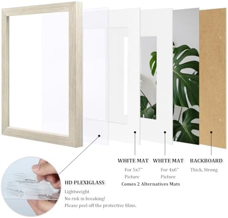 Egofine 8x10 Picture Frames Set of 4, Made of Solid Wood Covered by Plexiglass 4x6 and 5x7 with Mat or 8x10 without Mat, for Table Top Display and Wall Mounting Photo Frame Distressed Wood Grain - Image 4