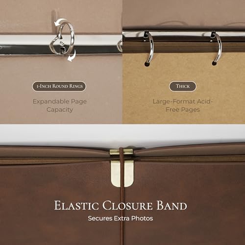 Vienrose Faux Leather Scrapbook Photo Album with 100 Pages Kraft Paper for 4x6 5x7 6x8 Photos, Vintage binder 3 ring DIY Memory Book for Valentines Anniversary Christmas Birthday Travel Brown - Image 5