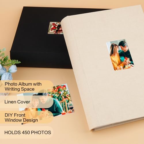 450 Pocket 4x6 Photo Album with Writing Space, Linen Cover, Beige - Image 2