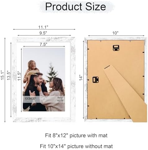 10x14 Picture Frame Set of 2, 10 x 14 Wood Photo Frames with Mat for 8x12 or 30x40cm Diamond Painting Art, Wooden Frame with Real Glass Cover for Wall and Tabletop Display,Distressed White - Image 5