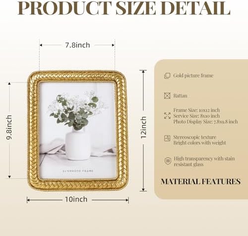 Cuspin 8x10 Gold Picture Frame, Vintage Decorative Rattan Resin Photo Frame - Image 5