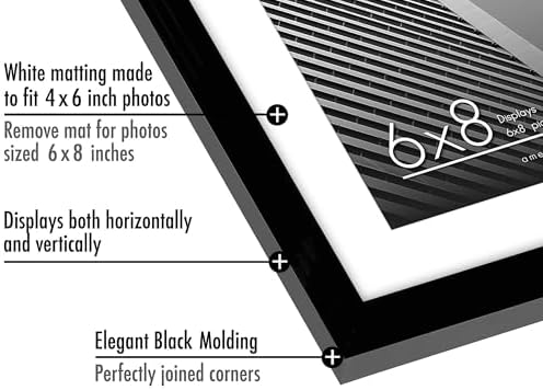 Americanflat 6x8 Picture Frame with Shatter-Resistant Glass - Use as 4x6 Frame with Mat or Display 6x8 Photo Without Mat - Streamline Collection - Picture Frames for Tabletop and Wall - Black - Image 3
