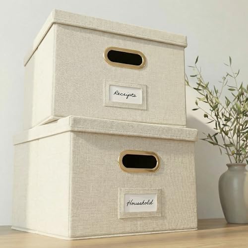 Decorative File Organizer Box Set of 2 - Collapsible Linen Filing Cabinets by ZICOTO