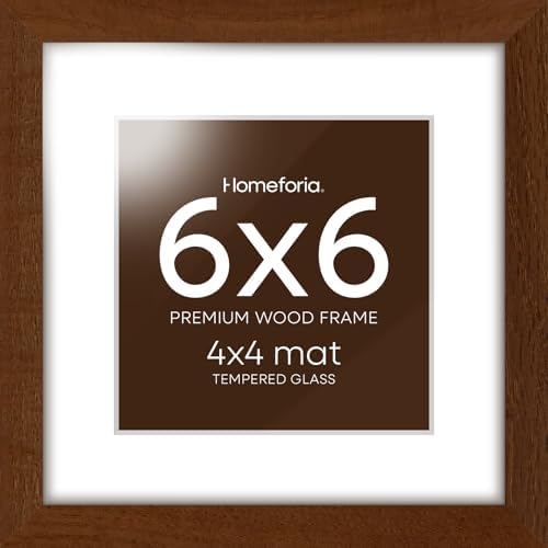 Homeforia 6x6 Brown Oak Picture Frame, High-End Wood, 4x4 Mat, Glass by Homeforia