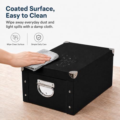 GUOZI Collapsible Storage Box, Decorative Memory Box with Lid & Metal Reinforced Corners, Organizer Gift Box for Keepsake Toy Photos Office Nursery Wardrobe Bookshelf (2Pcs-Black, 35 * 25 * 17.5cm) - Image 4