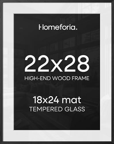 Homeforia 22x28 Black Oak Poster Frame, High-End Wood, 18x24 Mat, Glass by Homeforia