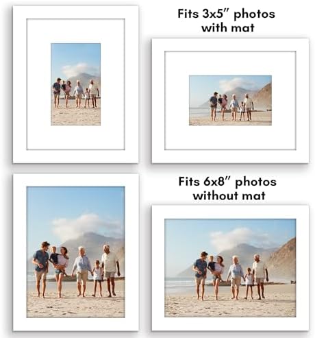 Americanflat 6x8 Picture Frame 5-Pack - Matted to 3x5 - White - Image 4
