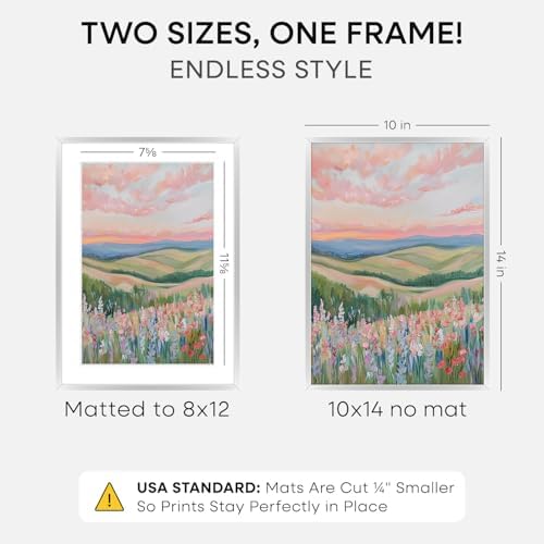 Homeforia 10x14 Silver Picture Frame, High-End Metal, 8x12 Mat, Glass - Image 2