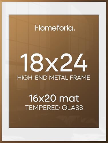 Homeforia 18x24 Bronze Poster Frame, High-End Metal, 16x20 Mat, Glass by Homeforia