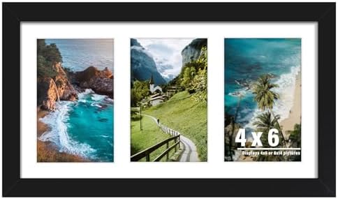 DUENPY 8x14 Collage Picture Frame Displays Three 4x6 inch Photos Black by DUENPY