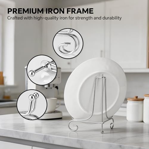 Artliving Plate Stands for Display, 6 Inch Decorative Plate Holder, Metal Picture Stand for Table, Small Easels for Display Card, Photo, and PSA Slab - Ideal for Party and Wedding (Silver, 2 Pack) - Image 6