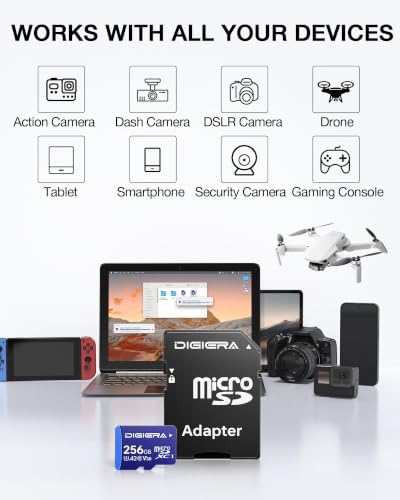 DIGIERA 256GB LT100 microSDXC UHS-I Memory Card with Adapter - up to 170MB/s, C10, U3, V30, 4K, A2, Micro SD Card for Smartphones, Tablets, Cameras, Gaming Consoles, and Drones (1 Pack) - Image 3