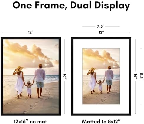 Americanflat 12x16 Picture Frame with Polished Plexiglass - Use as 8x12 Frame with Mat or Display 12x16 Photo Without Mat - Streamline Collection - Thin Border Picture Frames for Wall - Black - Image 2