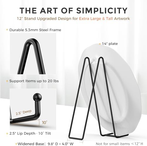 TR-LIFE 3 Pack 12 Inch Plate Stands for Display - Large, Metal Picture Frame Holder Stand + Easels for Decorative Platter, Book, Plaque, Photo, Table Top Art - Image 2