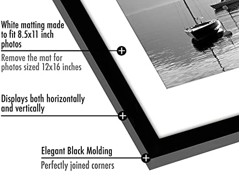Americanflat 12x16 Picture Frame 5-Pack - Matted to 8.5x11 - Black - Image 3