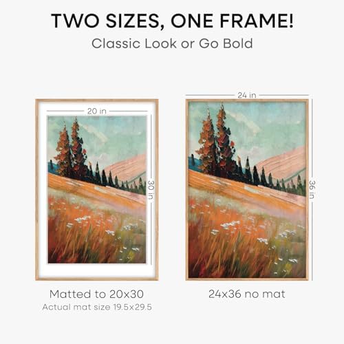 Homeforia 24x36 Natural Oak Poster Frame, High-End Wood, 20x30 Mat, Glass - Image 2