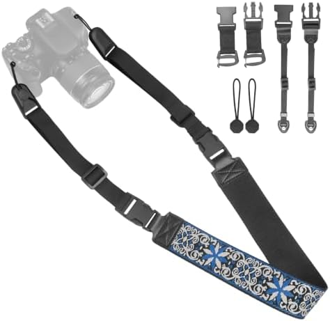 Adjustable Camera Neck Strap, Vintage Embroidered Shoulder & Crossbody Camera Strap with 4 Connection Ways, Anti-Slip Camera Strap for DSLR, Mirrorless & Camcorder, Travel & Outdoor Photography Gear by YFWE