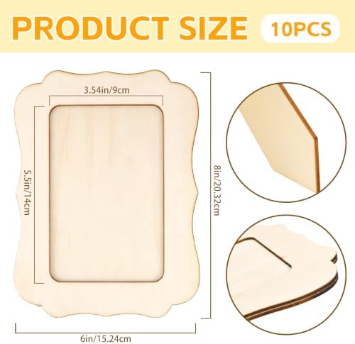 VOKOY 10 Pack Wooden Picture Frames for Crafts, 4" x 6" Photos DIY Wood Frames for Crafting,Unfinished Standing Photo Frames DIY Crafts Wood Decorate for Birthday Gifts, Vintage Shape - Image 2