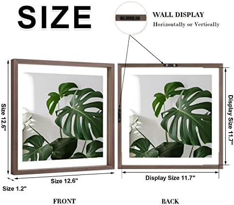Egofine 12x12 Floating Frames Set of 2, Double Plexiglass Picture Frame, Made of Solid Wood Display Any Size Photo up to 12x12, Wall Mount or Tabletop Standing,Brown - Image 2