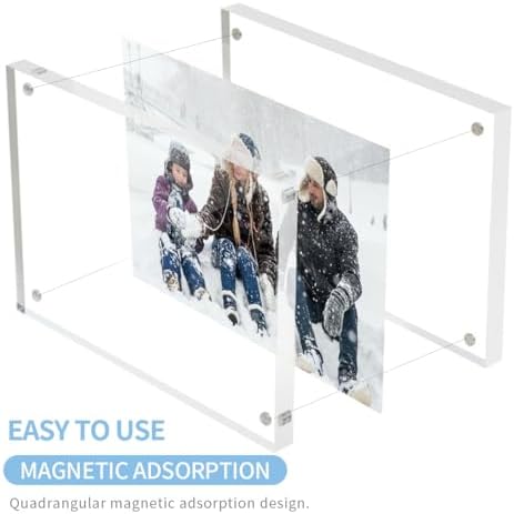 Sezanrpt 3 Pack Acrylic Picture Frames 5x7 Inch Free Standing, Clear Crystal 5'' x 7'' Picture Frame, Office Desktop Magnetic 5x7 Lucite Photo Frame for Specimens, Tickets, Stamps, Pictures Display - Image 3