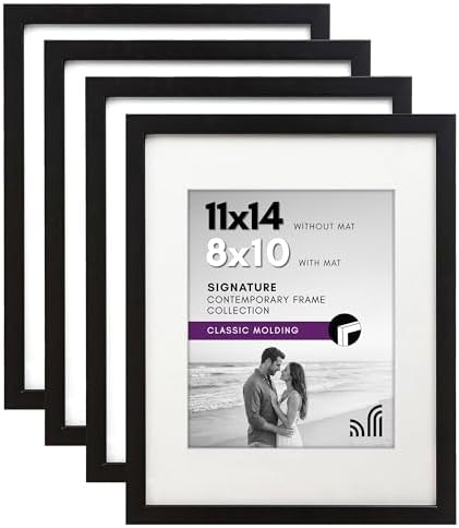 Americanflat 11x14 Picture Frame 4-Pack - Matted to 8x10 - Black by Americanflat