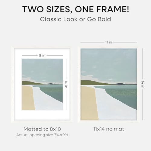 Homeforia 11x14 White Oak Picture Frame, High-End Wood, 8x10 Mat, Glass - Image 2