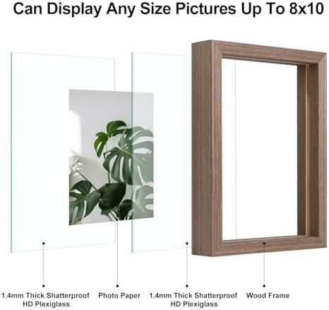 Egofine 8x10 Floating Frames Set of 2, Double Plexiglass Picture Frame, Made of Solid Wood Display Any Size Photo up to 8x10, Wall Mount or Tabletop Standing, Brown - Image 3