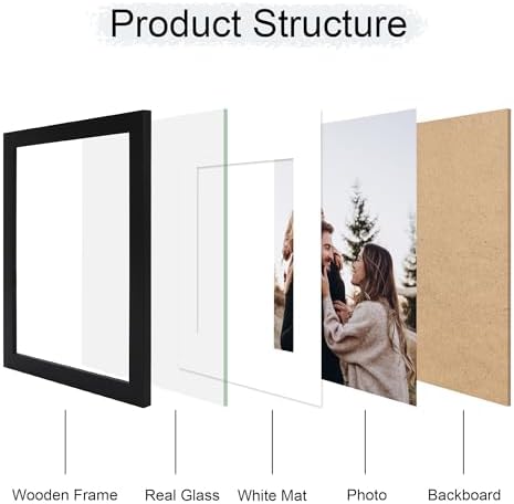 11x14 Picture Frame Set of 2, 11 x 14 Wood Photo Frames with Mat for 8x10, Wooden Frame with Real Glass Cover for Wall and Tabletop Display,Black - Image 3