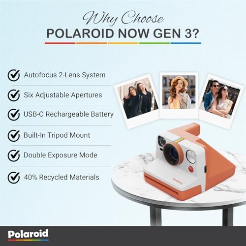 Polaroid Now Generation 3 I-Type Instant Camera (Coral) Bundle with Color I-Type Film (8 Exposures), Hard Protective Case and Wrist Strap - Image 3