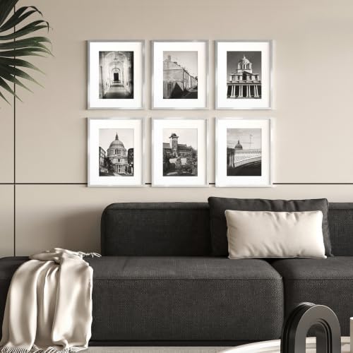 12x16 Picture Frames Set of 6 with Plexiglass, Display Pictures 8.5x11 with Mat or 12x16 Without Mat for Wall Mounting, Silver - Image 2