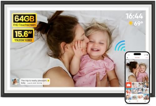 BIGASUO Digital Picture Frame Frameo 15.6" WiFi Electronic Photo Frames Large with 64GB Memory 1920x1080 IPS FHD Touch Screen Share Moments Instantly Anywhere Photo Gifts for Parents and Grandparents by BIGASUO