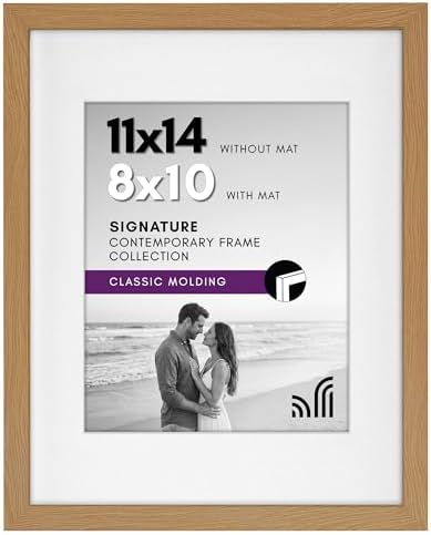 Americanflat 11x14 Picture Frame with Shatter-Resistant Glass - Use as 8x10 Frame with Mat or Display 11x14 Photo Without Mat - Signature Collection - Picture Frames for Wall Display - Dark Oak by Americanflat