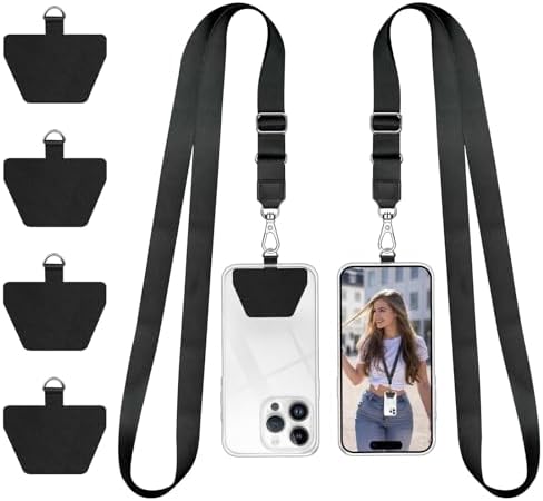 Doormoon Phone Lanyard, Universal Adjustable Neck Strap for Phone Case Keys ID Badges Cell Phone Lanyard Compatible with iPhone, Samsung, Most Smartphones, 2 Pack, Black Black by Doormoon